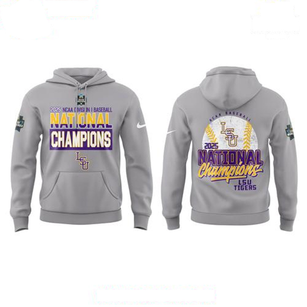 LSU Tigers 2025 NCAA Baseball National Champions Gray Hoodie LSU Tigers Merch Him Gifts-1