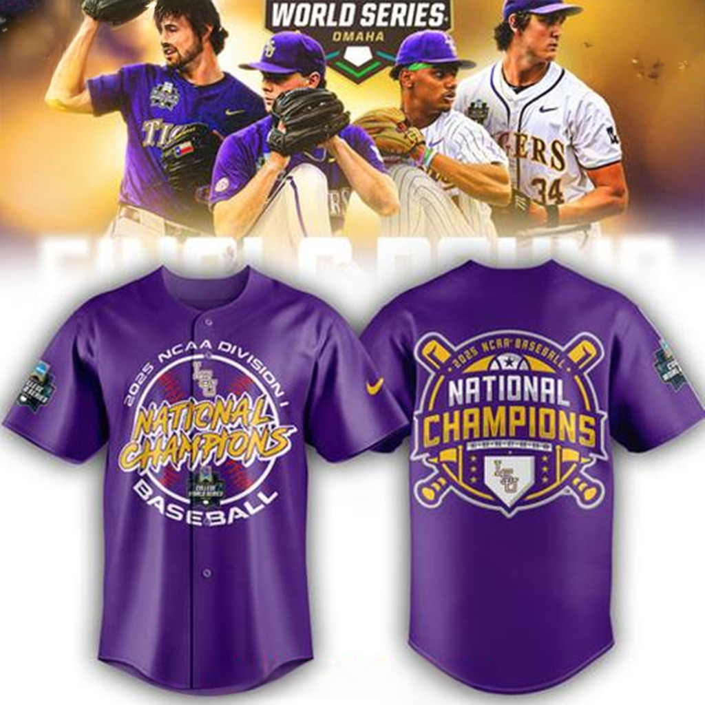 LSU Tigers 2025 NCAA Baseball National Champions Purple Baseball Jersey LSU Tigers Merch Fans-1