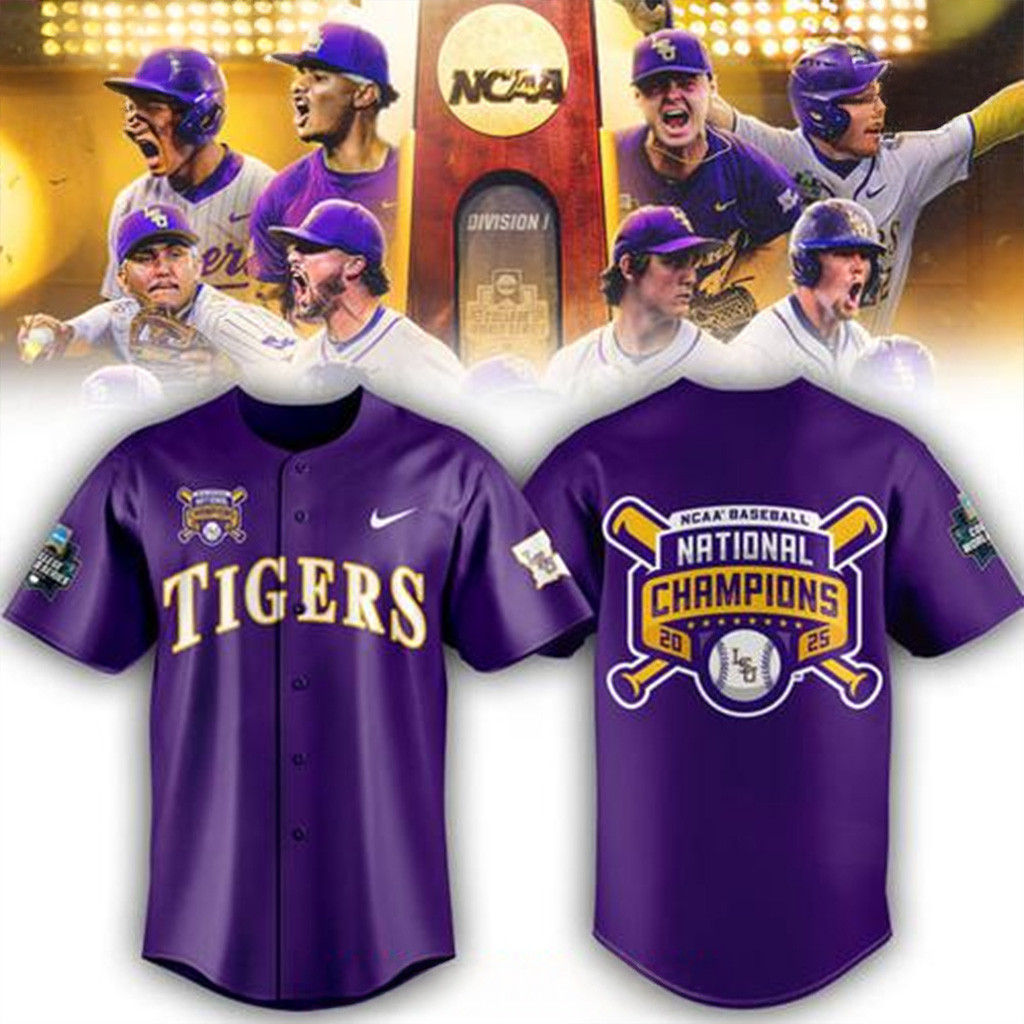 LSU Tigers 2025 NCAA Baseball National Champions Purple Baseball Jersey LSU Tigers Merch-1