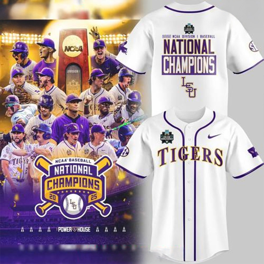 LSU Tigers 2025 National Champions White Baseball Jersey LSU Tigers Merch Gifts For Him-1