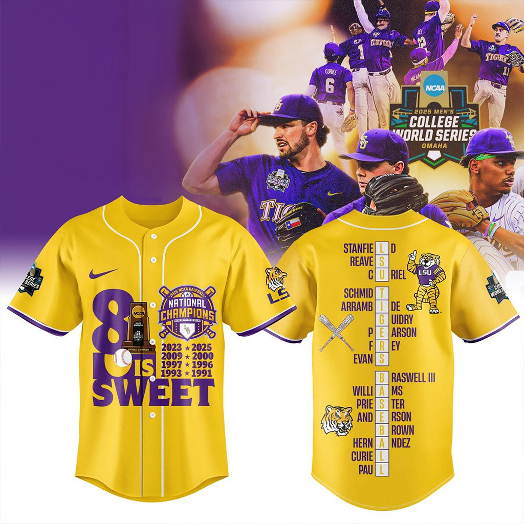 LSU Tigers 8x NCAA Baseball Champions Baseball Jersey LSU Championship Shirt Merch-1