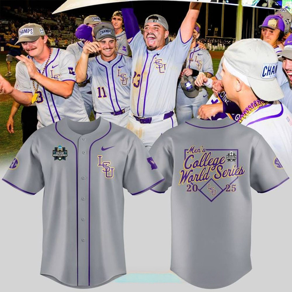 LSU Tigers Men's College World Series 2025 Grey Jersey LSU Tigers Merch Gifts For Him-1 LSU Tigers Men's College World Series 2025 Grey Jersey LSU Tigers Merch Gifts For Him-1