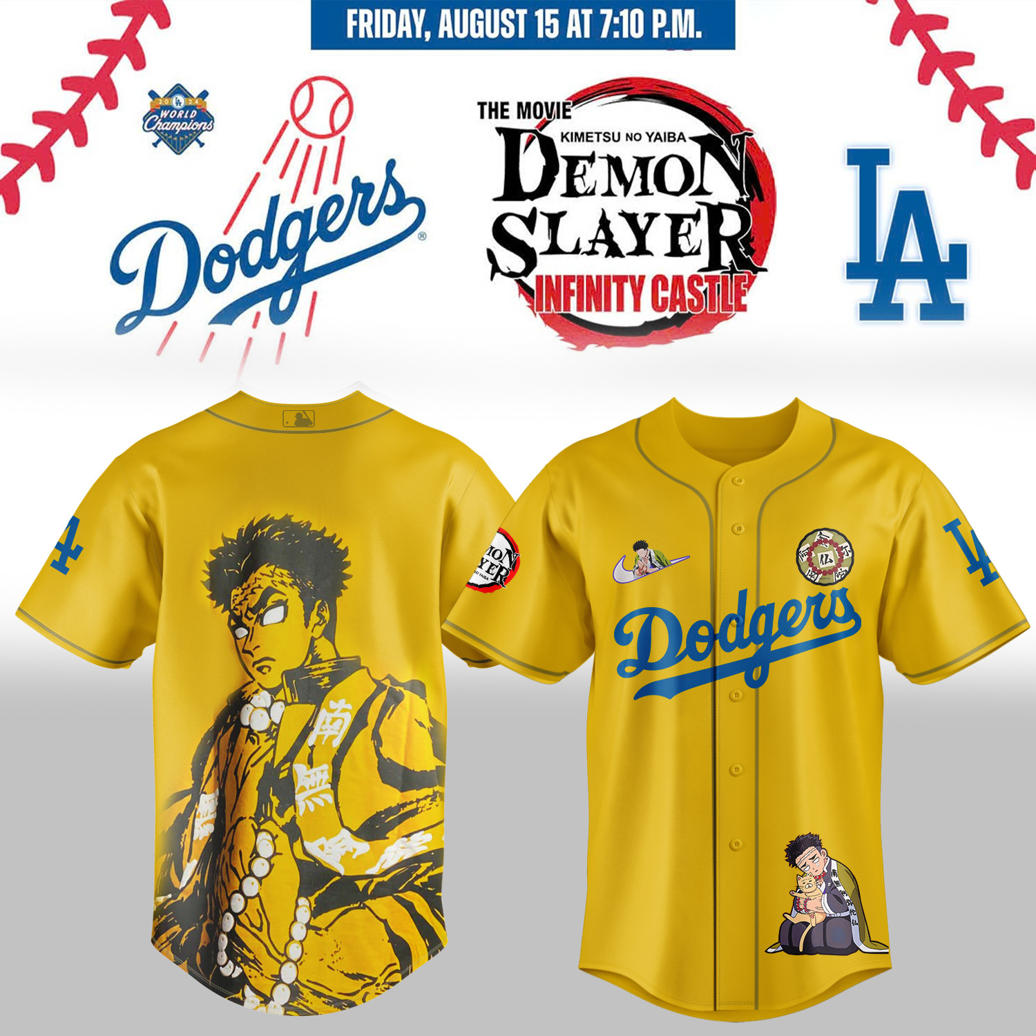 La Dodgers Demon Slayer Gyomei Himejima Jersey 2025 Cool Baseball Gifts-1