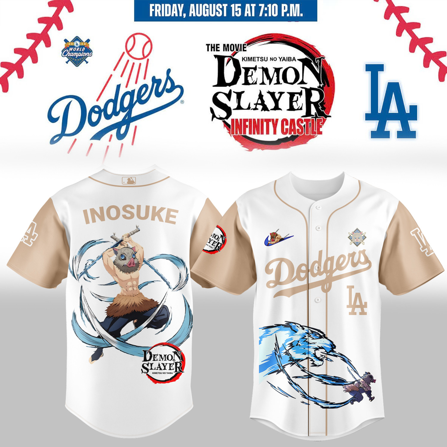 La Dodgers Demon Slayer Hashibira Inosuke Jersey 2025 Best Gifts For Baseball Lovers-1