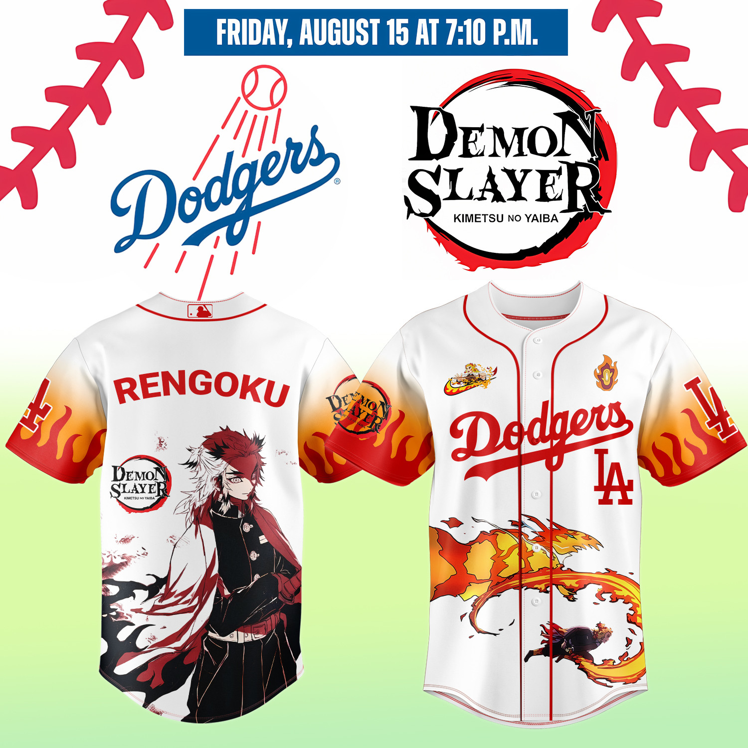 La Dodgers Demon Slayer Rengoku Kyojuro Jersey 2025 Gift Ideas For Baseball Fans-1