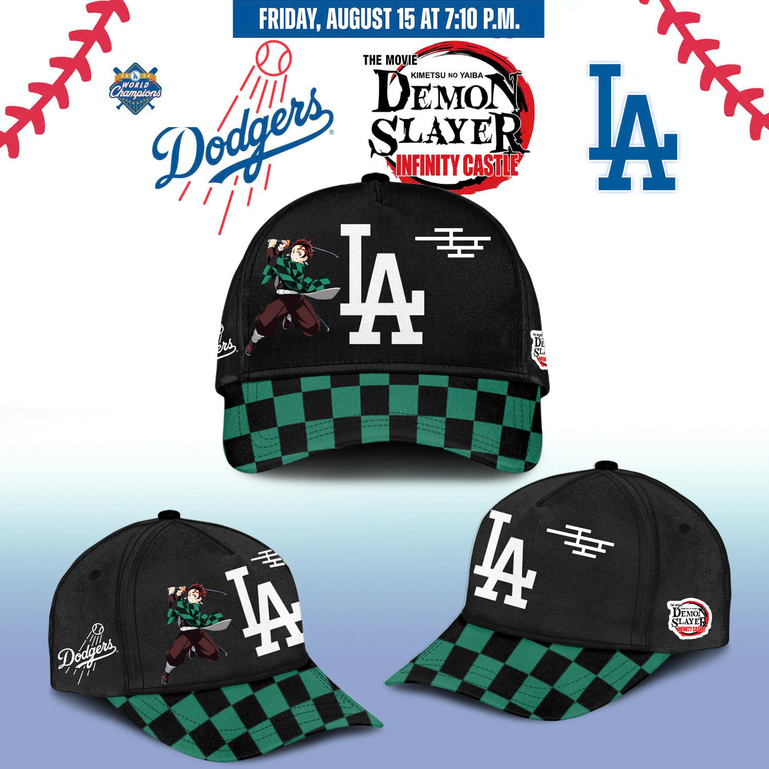 La Dodgers Demon Slayer Tanjiro Cap 2025 Gift Ideas For Baseball Fans-1