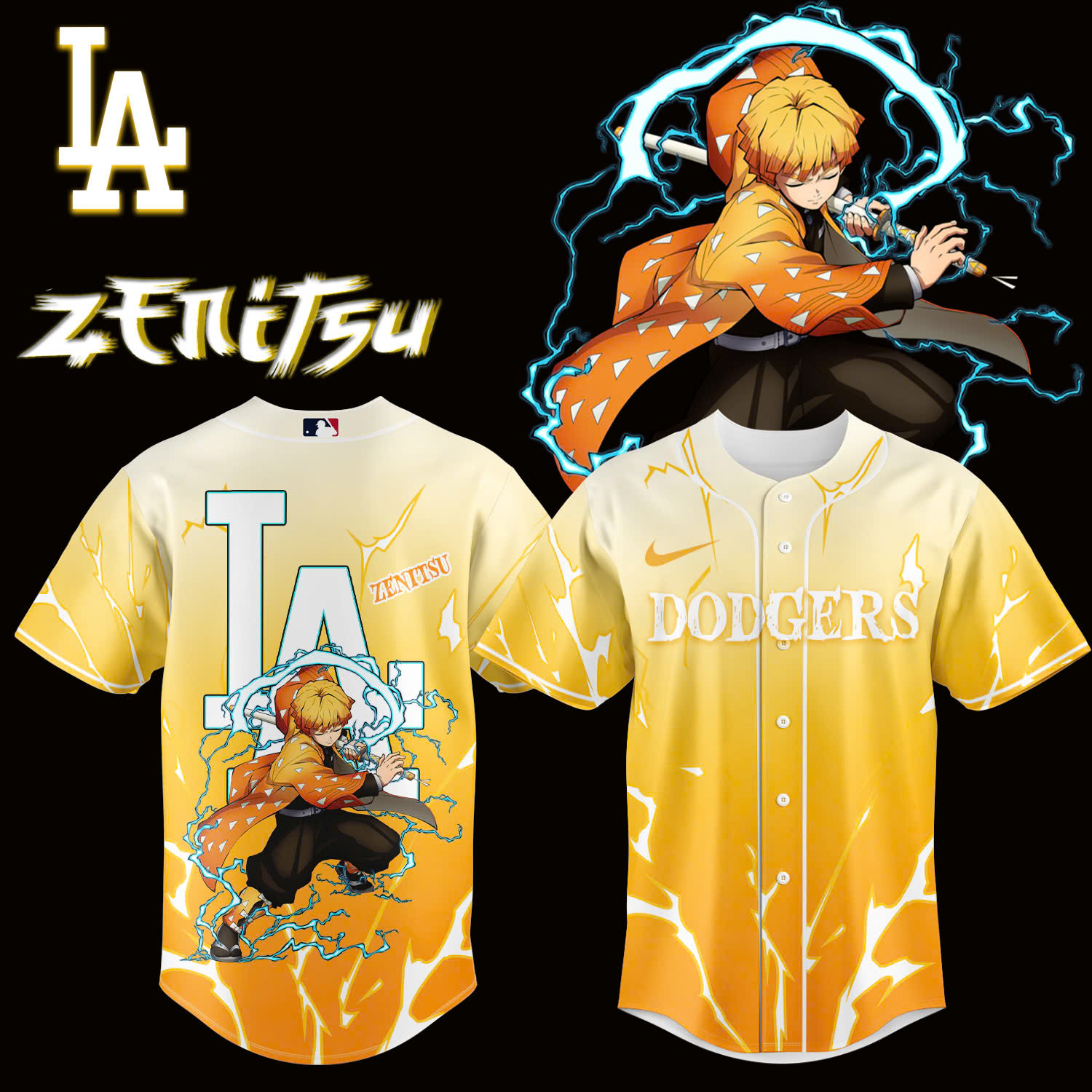 La Vs Demon Slayer Agatsuma Zenitsu Jersey Baseball Enthusiast Gifts-1