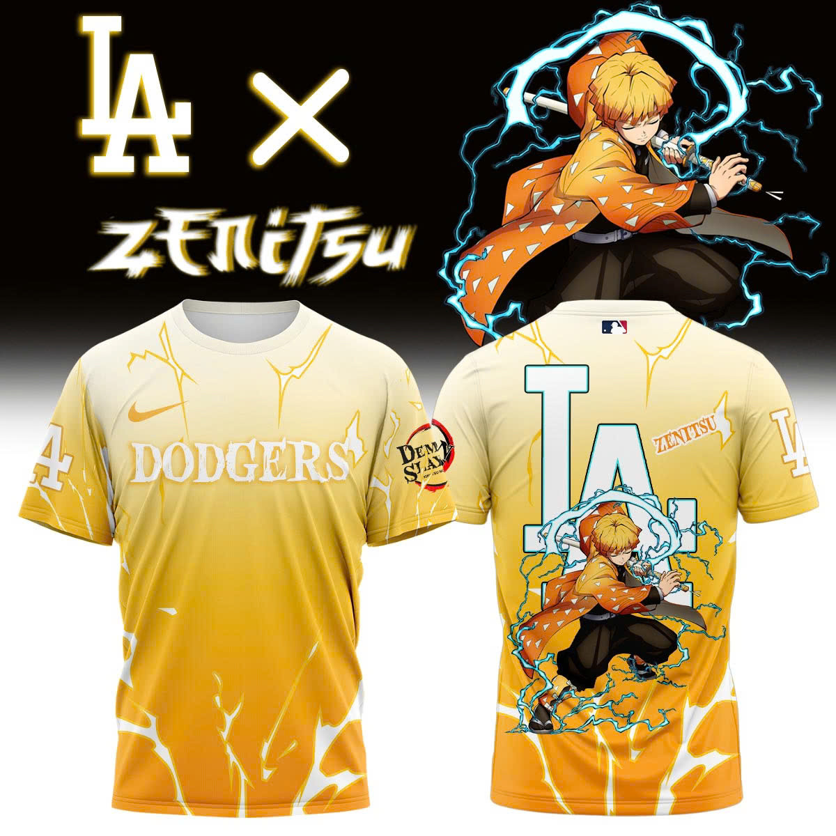 La Vs Demon Slayer Agatsuma Zenitsu T-Shirt Gifts For Baseball Lovers-1