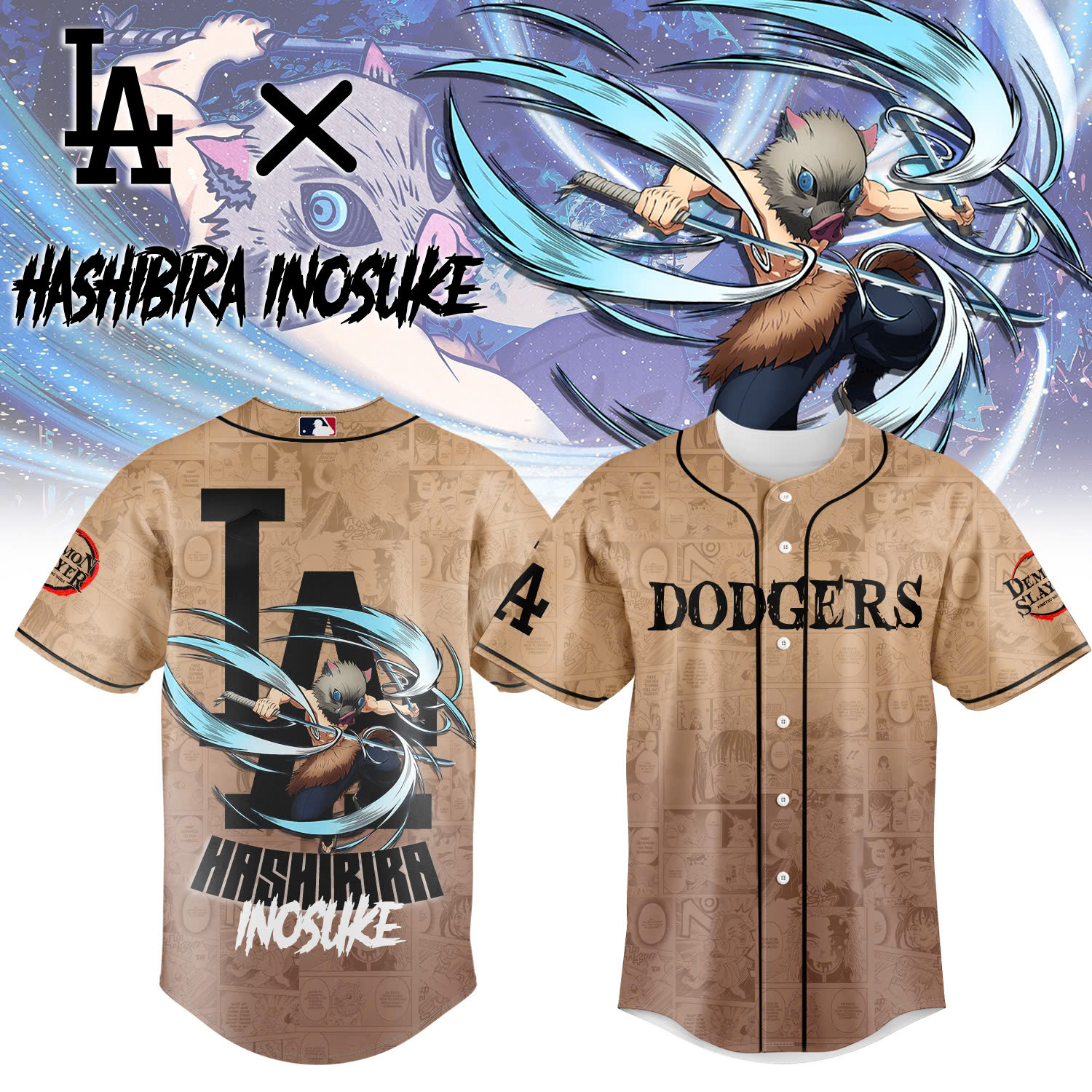 La Vs Demon Slayer Hashibira Inosuke Jersey Cool Baseball Gifts-1