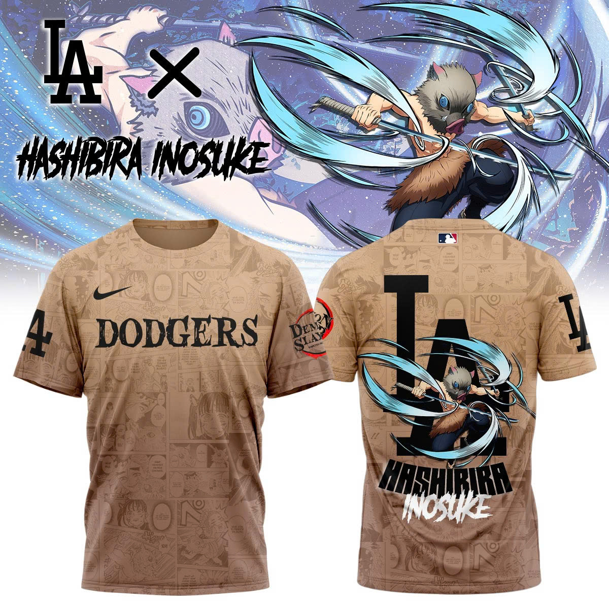 La Vs Demon Slayer Hashibira Inosuke T-Shirt Best Gifts For Baseball Lovers-1