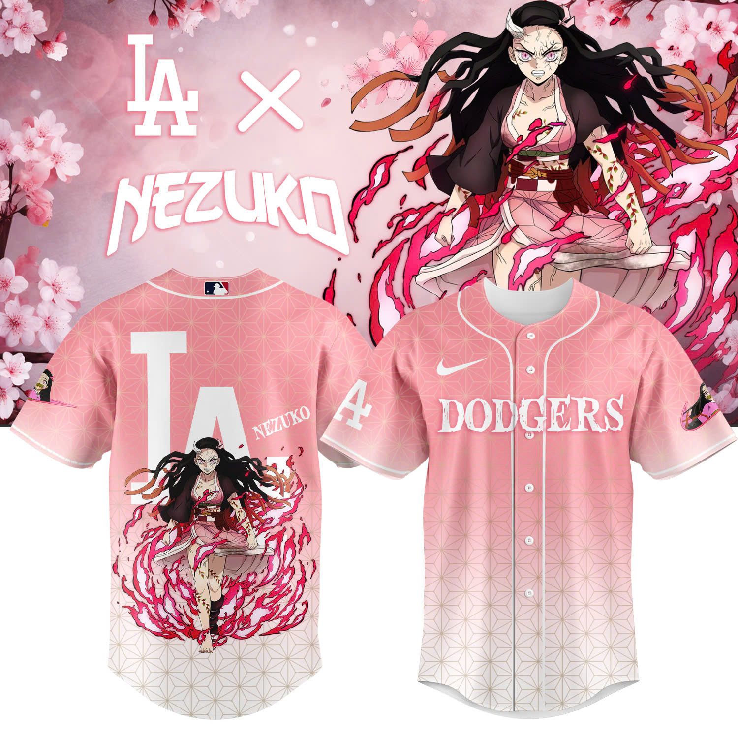 La Vs Demon Slayer Kamado Nezuko Jersey Baseball Team Gift Ideas-1 La Vs Demon Slayer Kamado Nezuko Jersey Baseball Team Gift Ideas-1