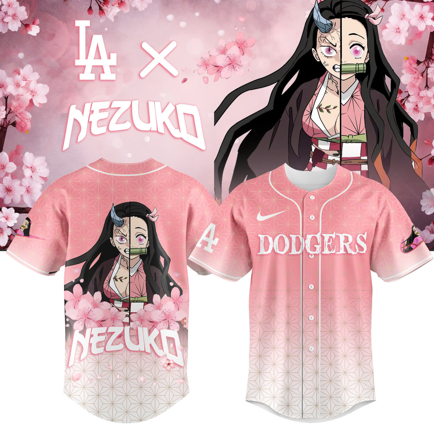 La Vs Demon Slayer Kamado Nezuko Jersey Best Gifts For Baseball Fans-1