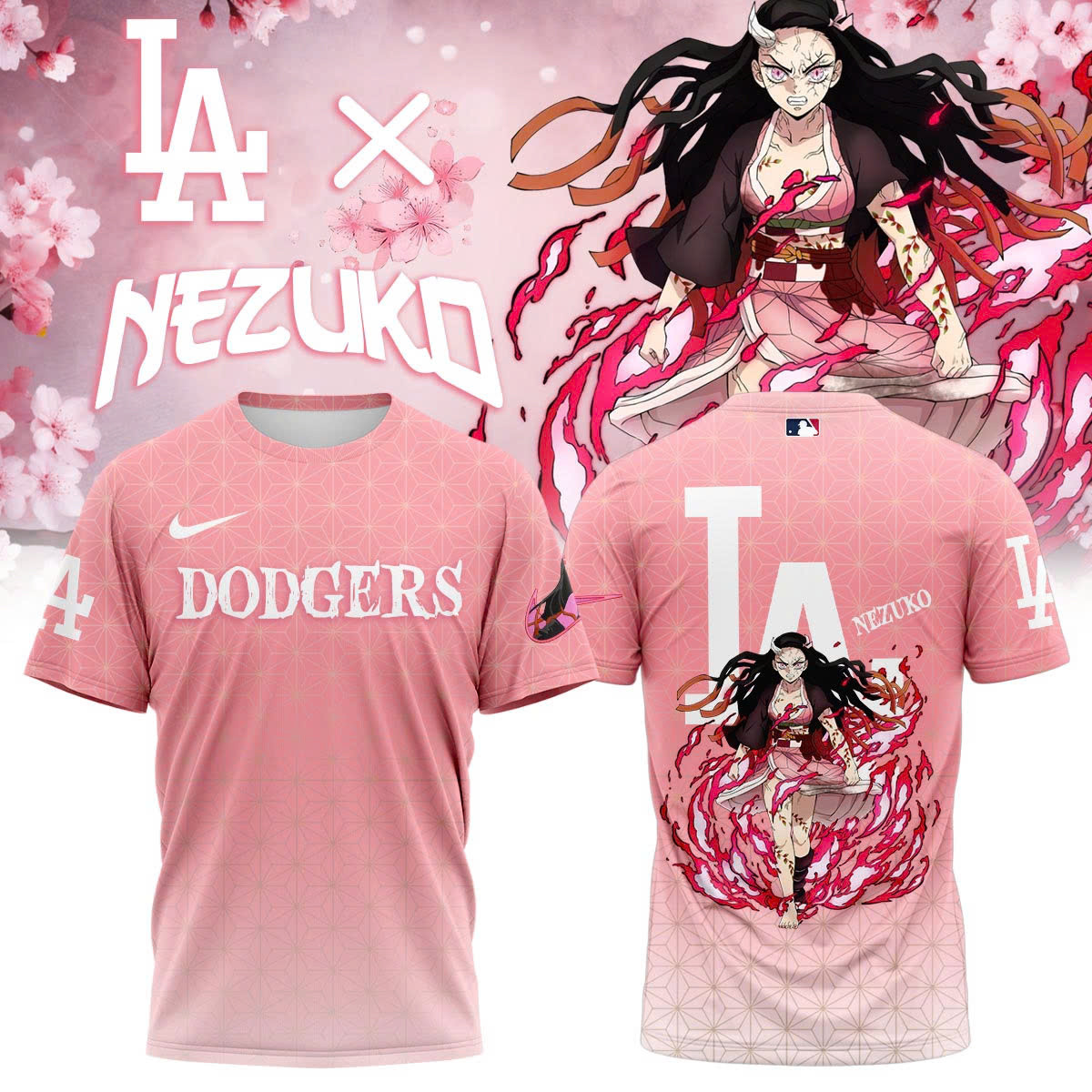 La Vs Demon Slayer Kamado Nezuko T-Shirt Unique Gifts For Baseball Fans-1