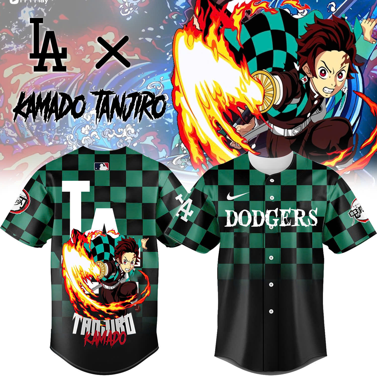 La Vs Demon Slayer Kamado Tanjiro Jersey Best Gifts For Baseball Fans-1