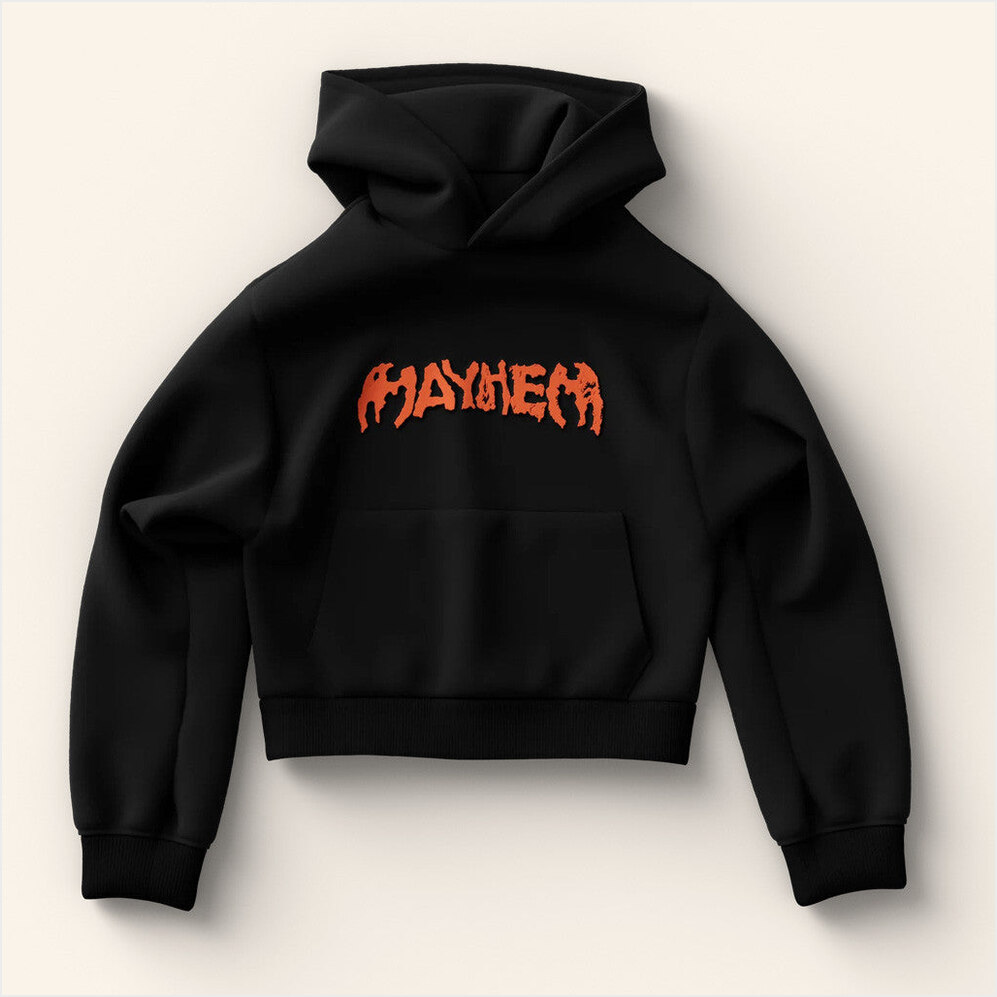 Lady Gaga Mayhem Tour Merch 2025 Concert Black And Orange Logo Cropped Hoodie Friends Gifts-1