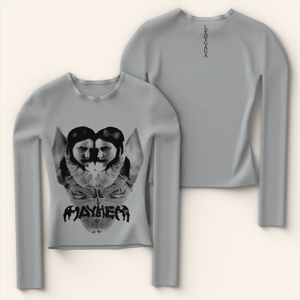 Lady Gaga Mayhem Tour Merch 2025 Concert Gray Reflection Long Sleeve T-Shirt Daughter Gifts-1