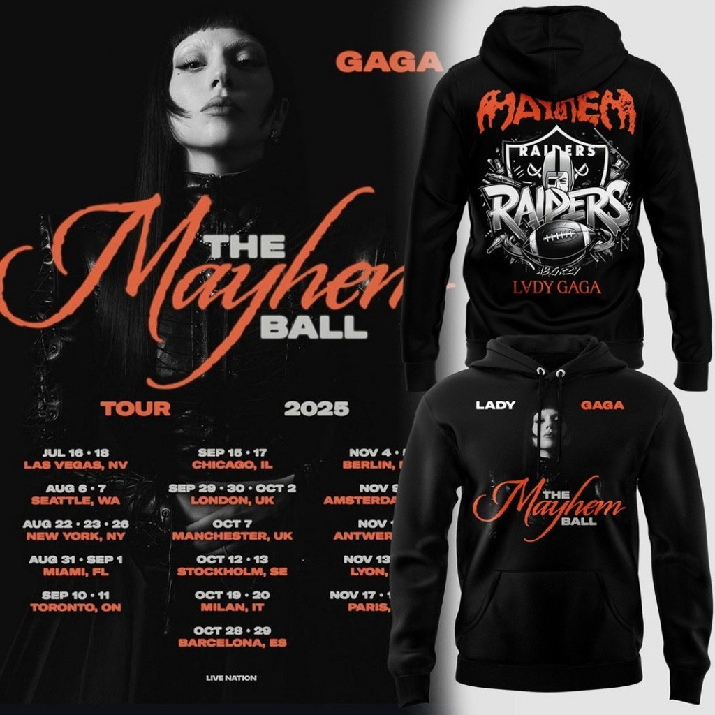 Las Vegas Raiders x Lady Gaga The Mayhem Ball Tour 2025 Hoodie Las Vegas Raiders Merch Gifts-1