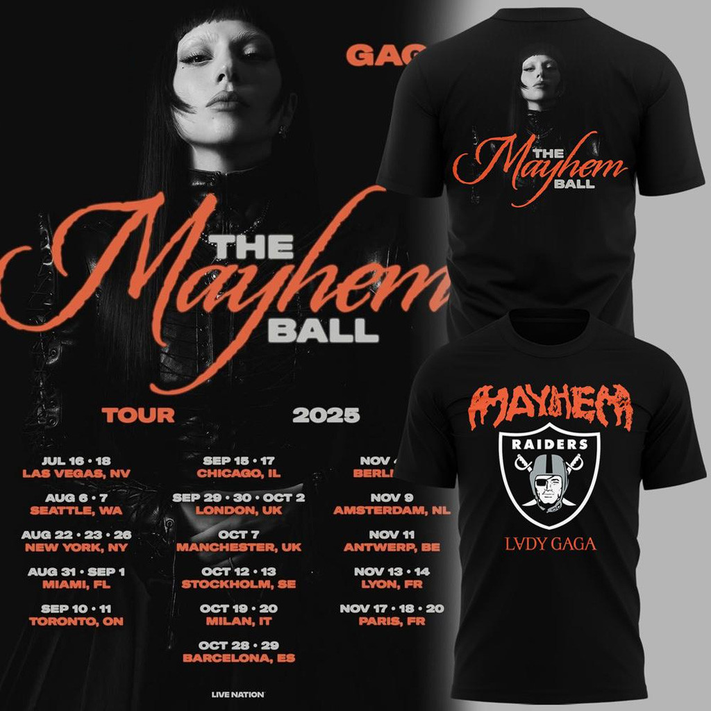 Las Vegas Raiders x Lady Gaga The Mayhem Ball Tour 2025 Shirt Las Vegas Raiders Merch Gifts-1