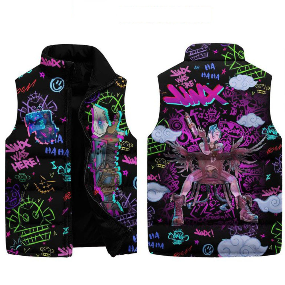 League Of Legends Jinx Was Here Arcane Sleeveless Puffer Jacket Great Father's Day Gifts-1