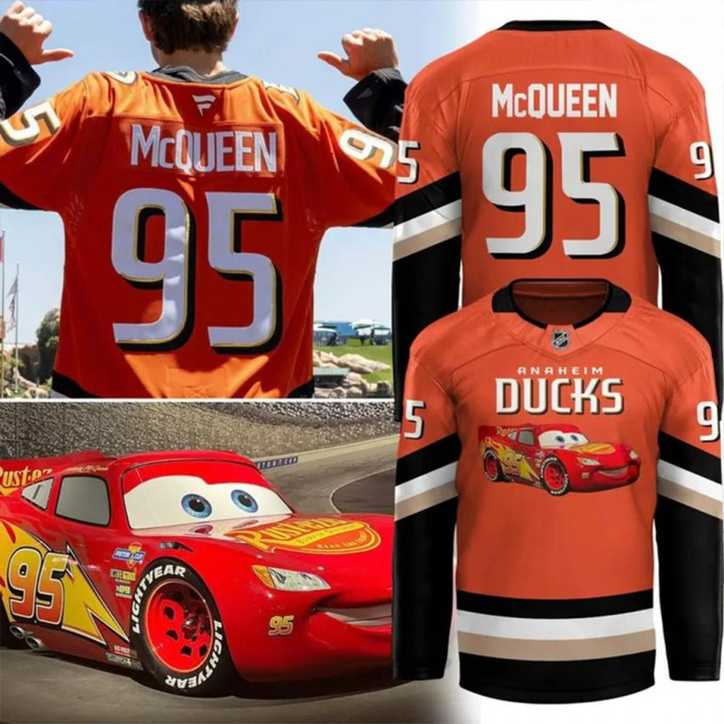 Lightning Mcqueen X Anaheim Ducks Special Hockey Jersey Best Gifts For Hockey Fans-1