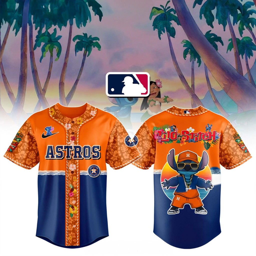 Lilo And Stitch x Astros MLB All Team Floral Jersey Astros Merch Gift Ideas For Baseball Fans-1