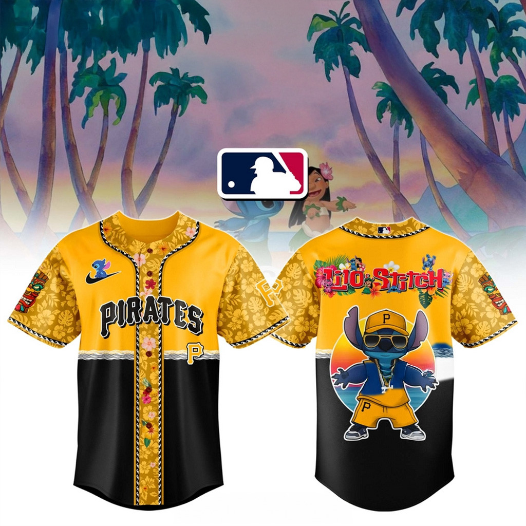 Lilo And Stitch x Pirates MLB All Team Floral Jersey Pirates Merch Best Gifts For Baseball Fans-1