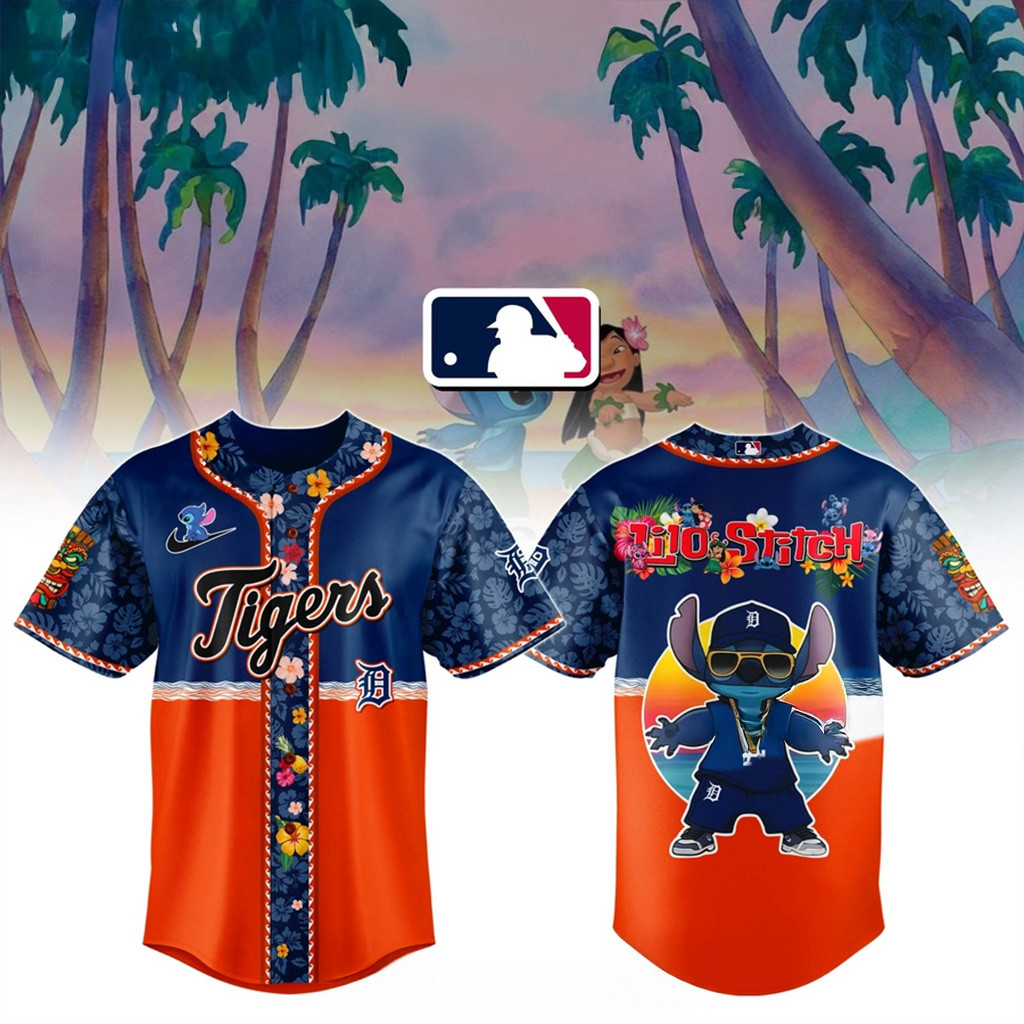 Lilo And Stitch x Tigers MLB All Team Floral Jersey Tigers Merch Baseball Team Gift Ideas-1