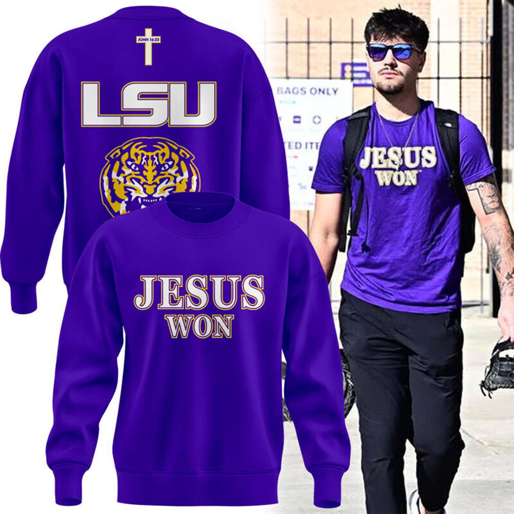 Limited Edition Tigers JESUS WON Purple Sweatshirt 2025 Gift For Fan-1