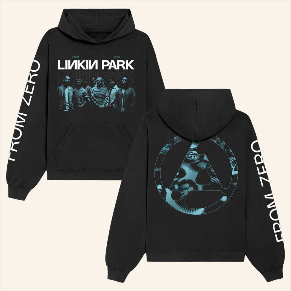 Linkin Park Merch From Zero 2025 Tour FZ Teal Band Photo Black Hoodie Gifts For Music Fans-1