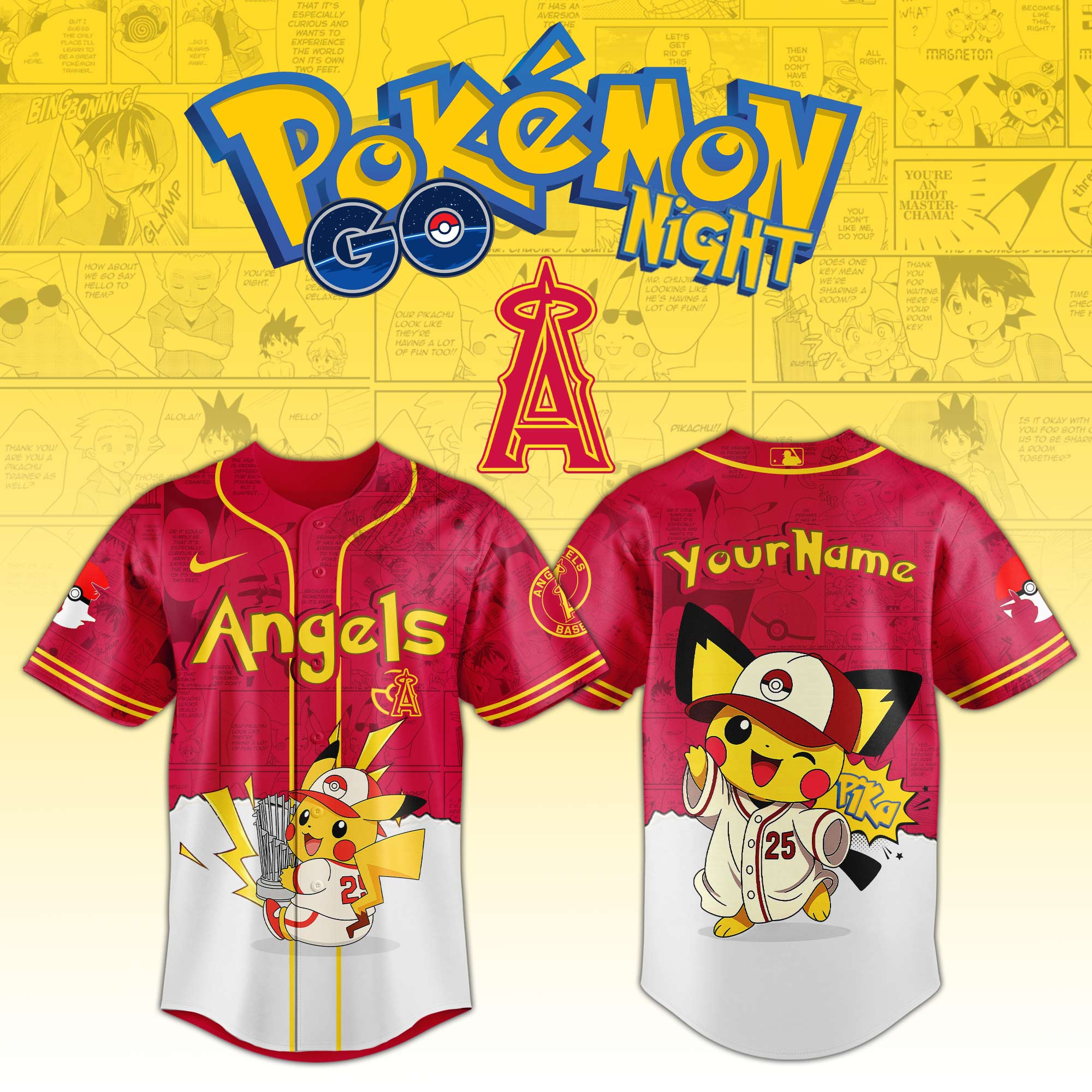 Los Angeles Angels Mlb X Pokemon Go Night Personalized Baseball Jersey For Fans-1 Los Angeles Angels Mlb X Pokemon Go Night Personalized Baseball Jersey For Fans-1