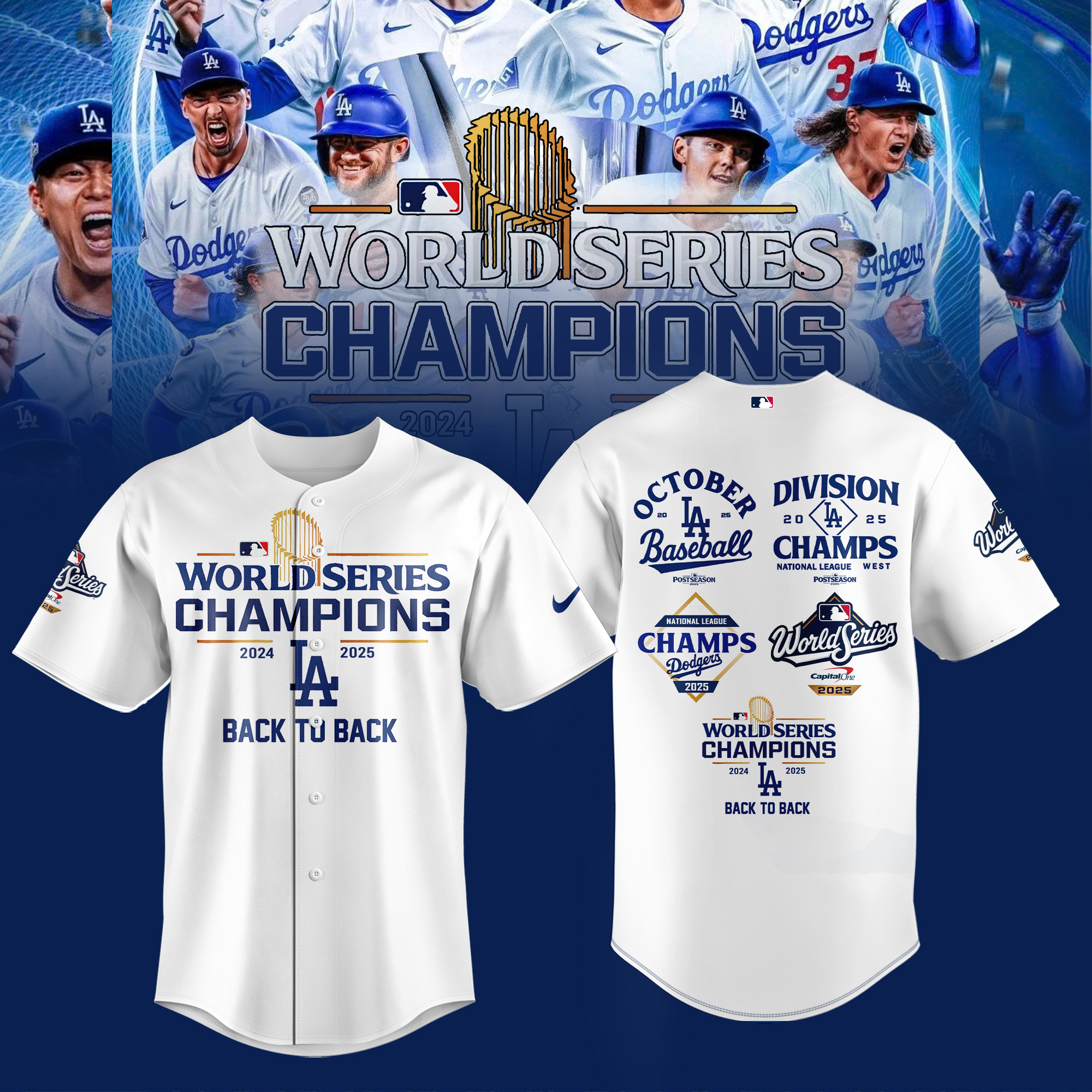 Los Angeles Dodgers 2025 Jersey World Series Champions Back To Back Baseball Fan Gifts-1