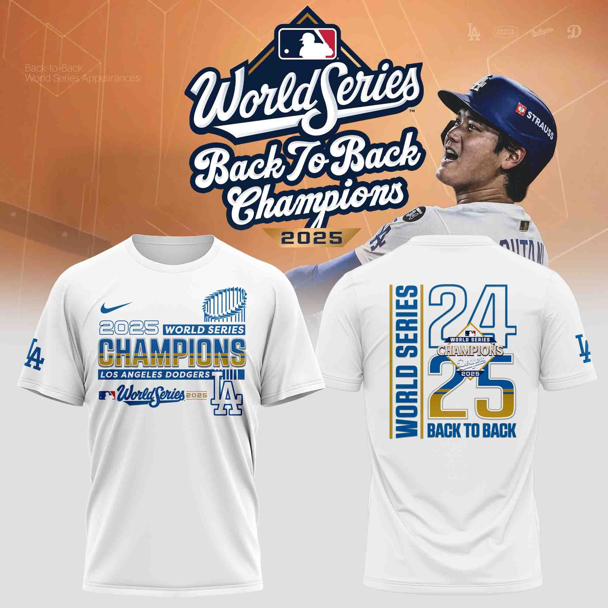 Los Angeles Dodgers 2025 T-Shirt Dodgers Back To Back Champion Shirt Baseball Gift Ideas-1