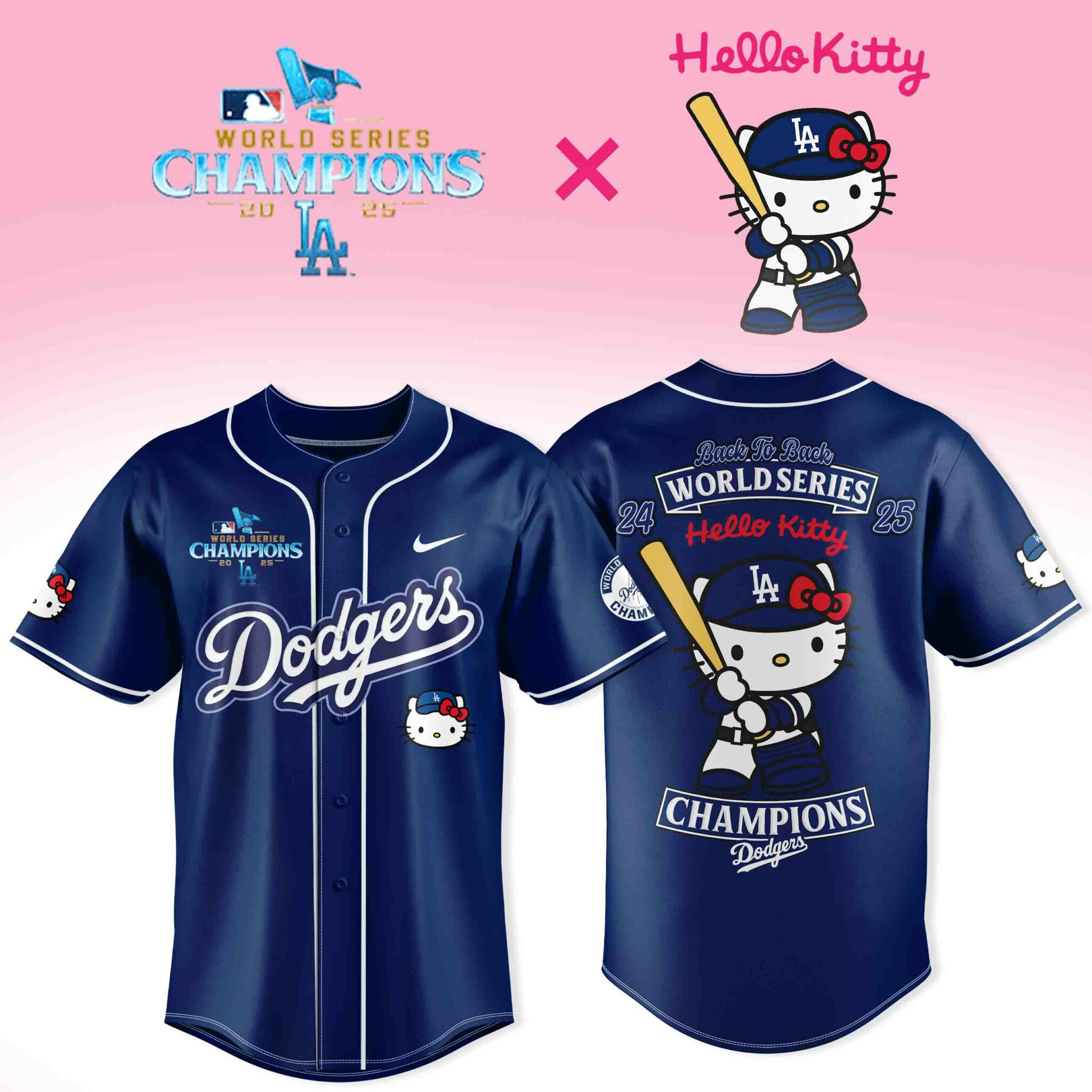 Los Angeles Dodgers 2025 X Hello Kitty Jersey Dodgers Back To Back Champions Gift Ideas-1