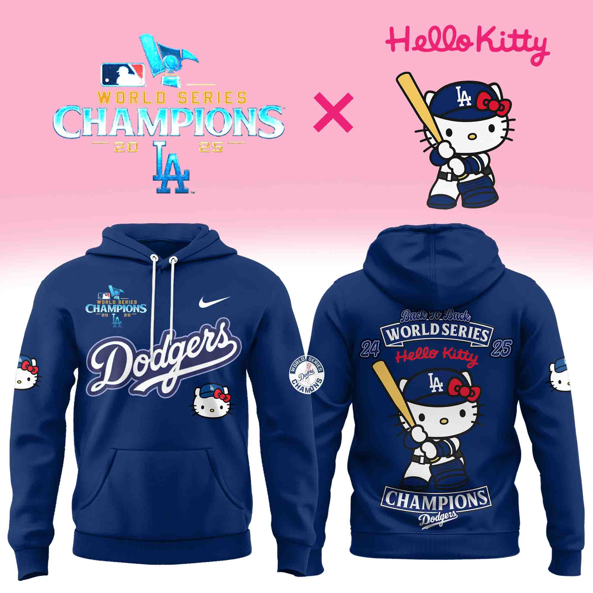 Los Angeles Dodgers Back To Back Champions Hoodie Hello Kitty x Dodgers World Series Merch 2025-1