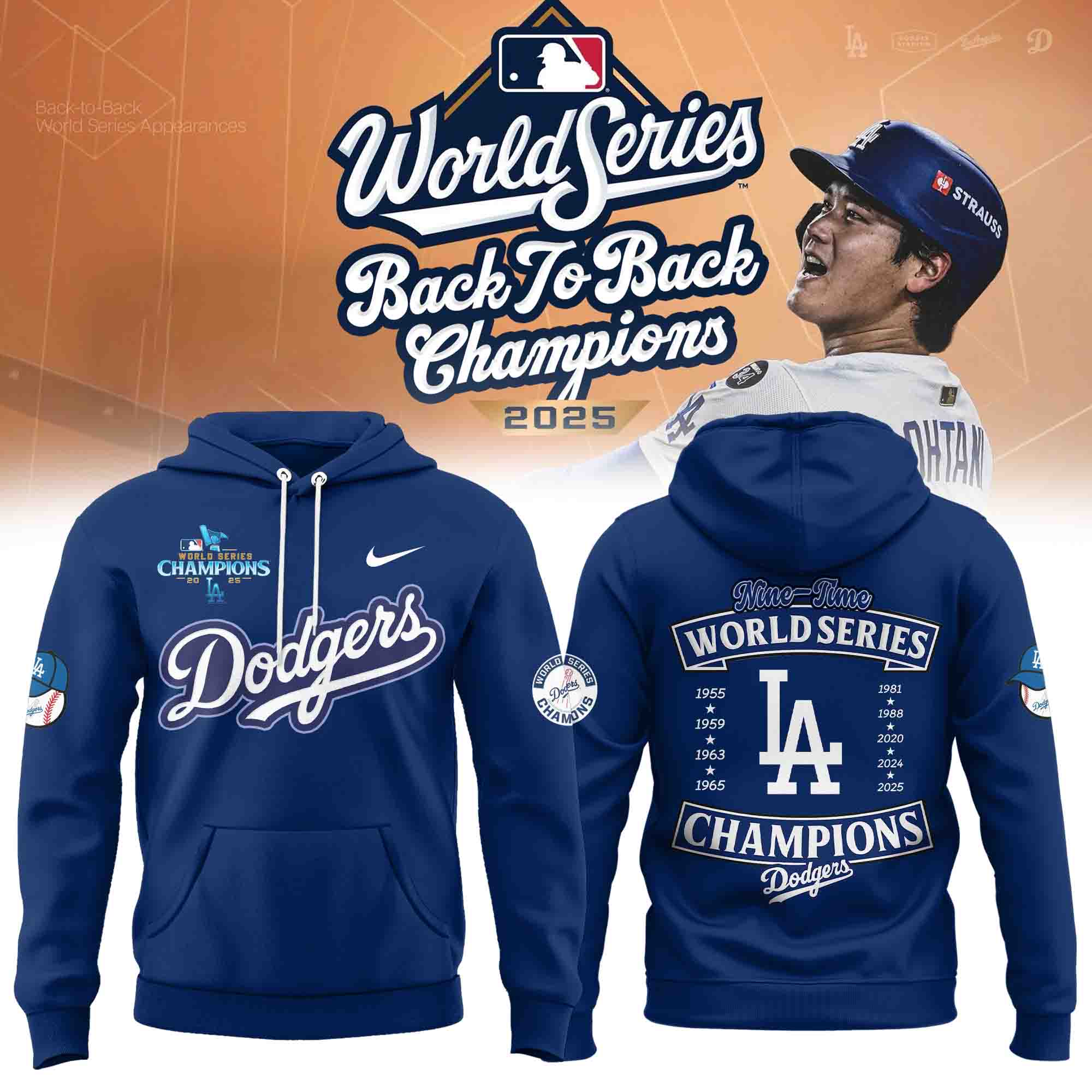 Los Angeles Dodgers Back To Back Champions Hoodie LA Dodgers World Series Merch 2025-1