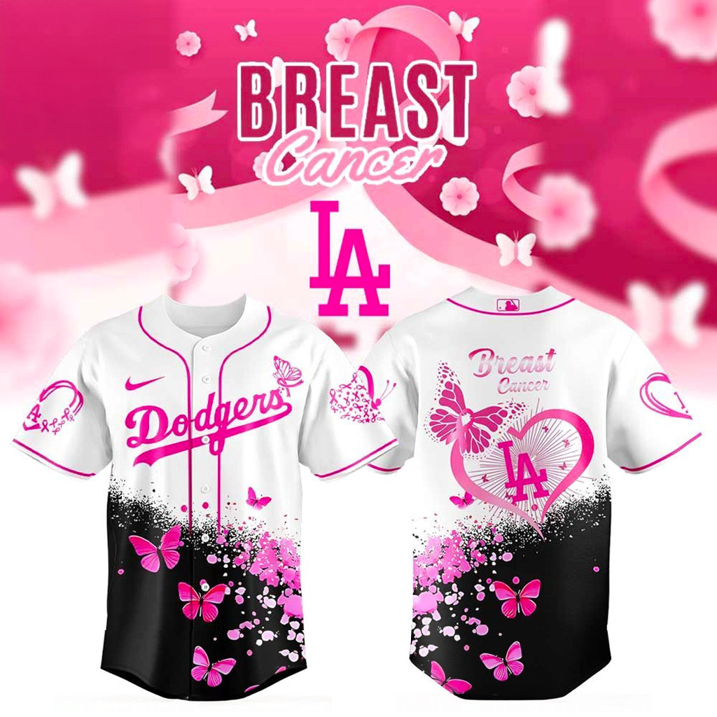 Los Angeles Dodgers Breast Cancer 2025 Jersey Dodgers Merch Gifts For Baseball Lovers-1