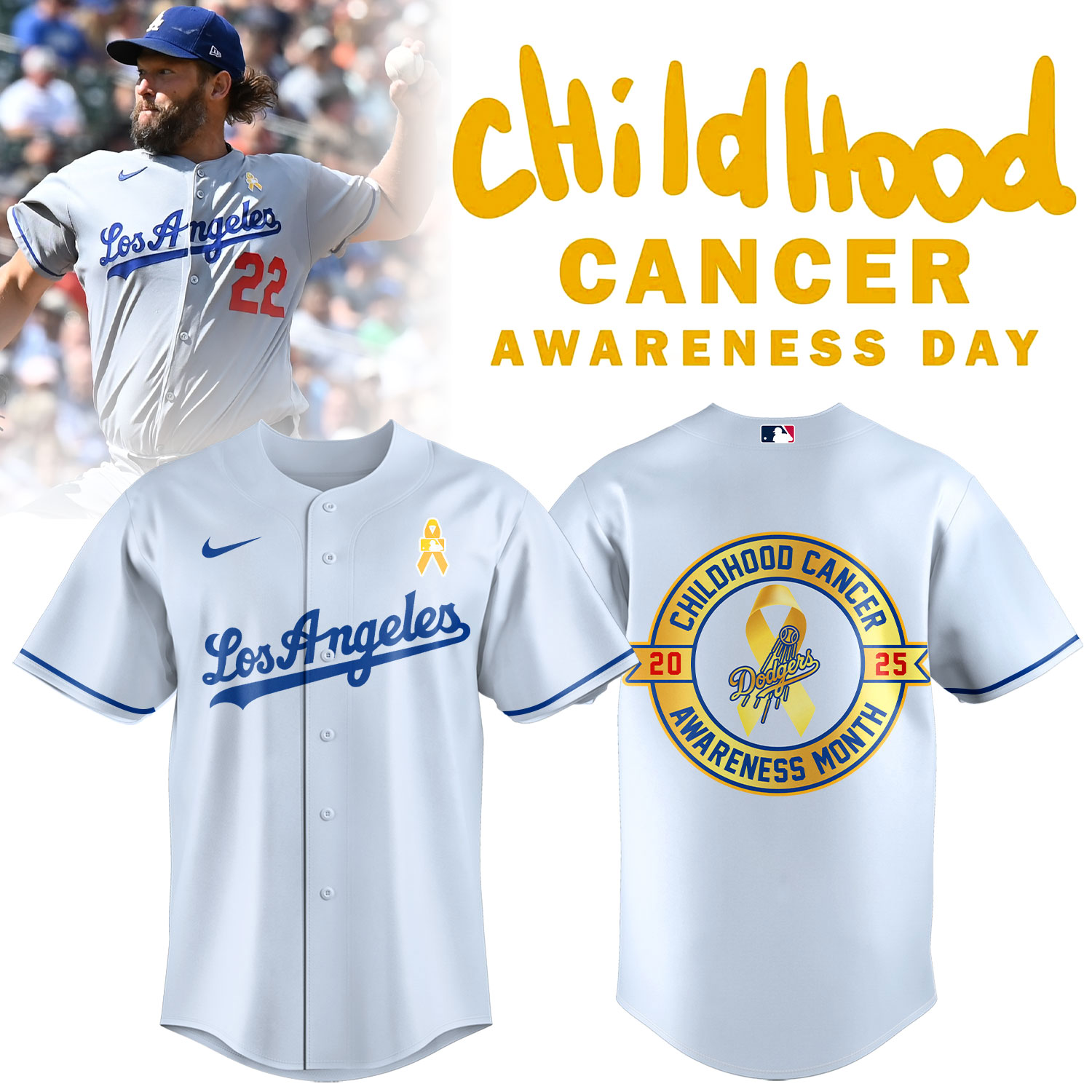 Los Angeles Dodgers Childhood Cancer Awareness Day Jersey Child Cancer Awareness Month Gifts-1