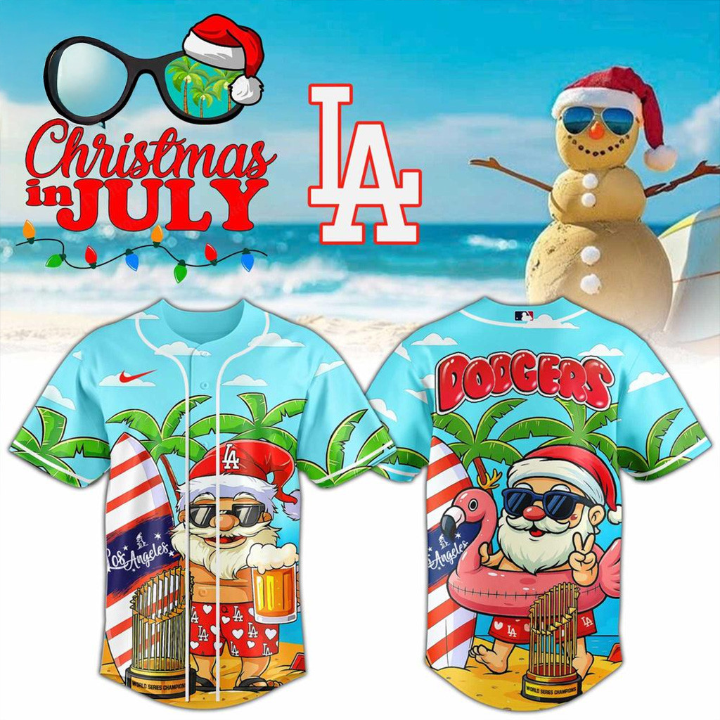 Los Angeles Dodgers Christmas in July Baseball Jersey Los Angeles Dodgers Merch Dad Gifts-1