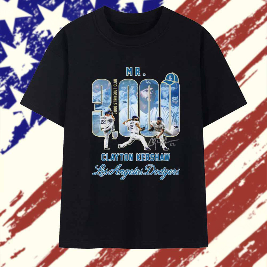 Los Angeles Dodgers Clayton Kershaw 3000 Strikeout Club T-Shirt Dodgers Merch Dad Gifts-1