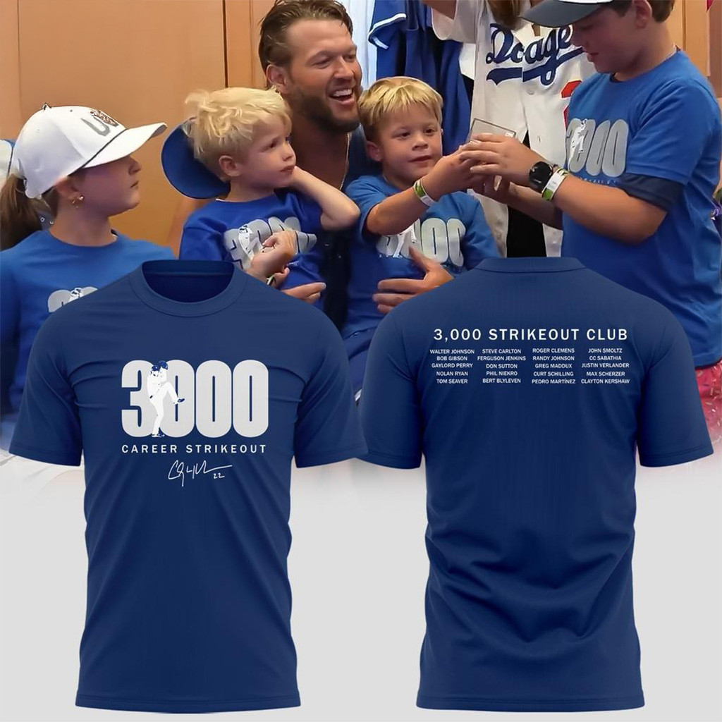 Los Angeles Dodgers Clayton Kershaw 3000 th Strikeout T-Shirt Dodgers Merch Fans Gifts-1