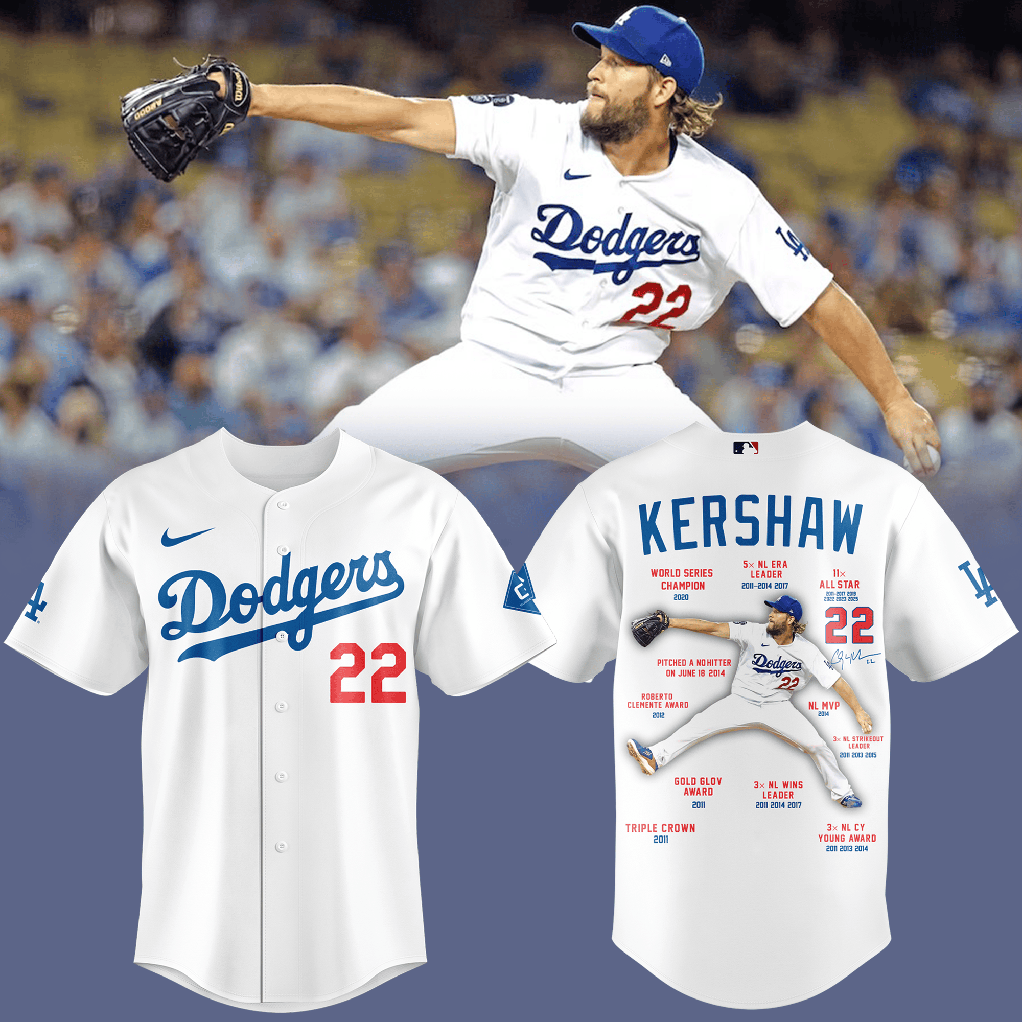 Los Angeles Dodgers Kershaw 22 Jersey World Series Champions Dodgers Gift Ideas-1