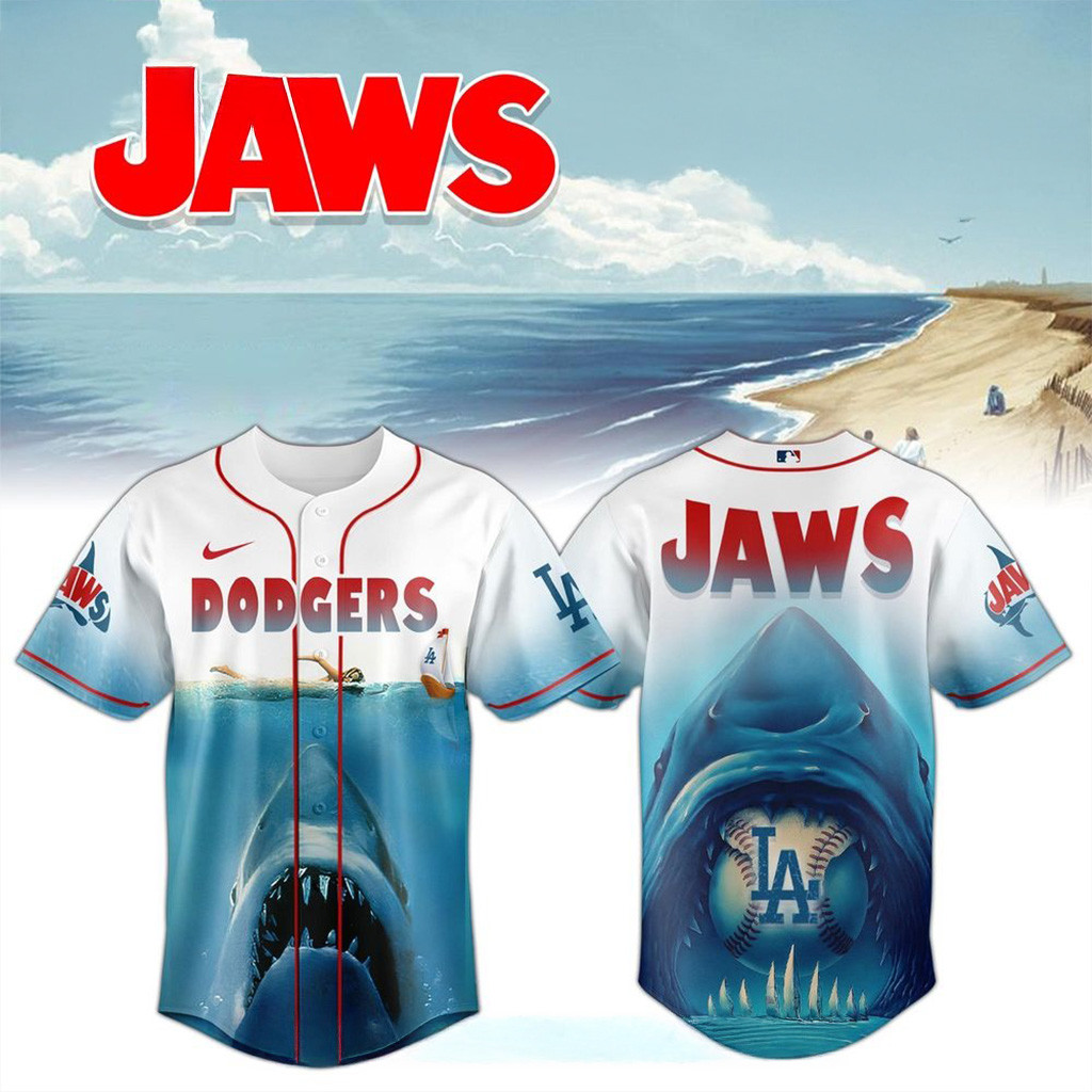 Los Angeles Dodgers MLB x JAWS 50th Anniversary Jersey 2025 LA Dodgers Merch For Fans-1