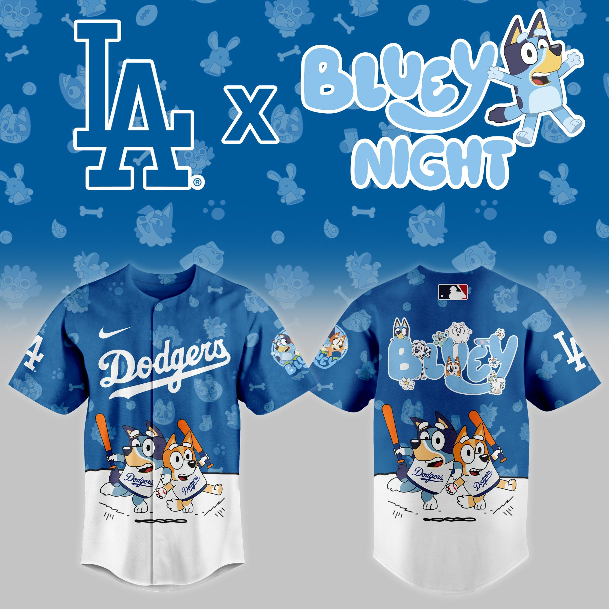 Los Angeles Dodgers Mlb X Bluey Night Baseball Jersey For Fan-1