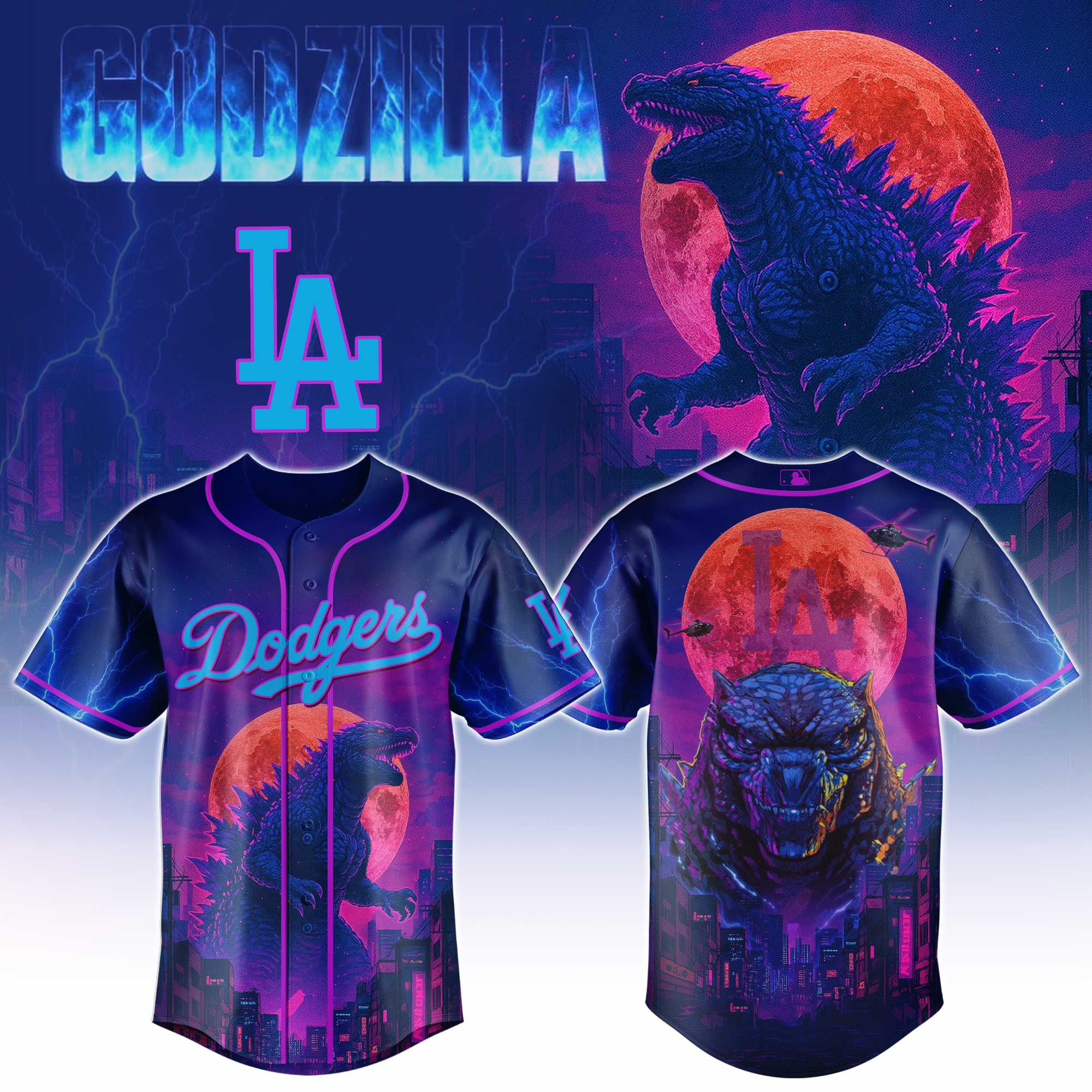 Los Angeles Dodgers Mlb X Godzilla Baseball Jersey For Fans-1