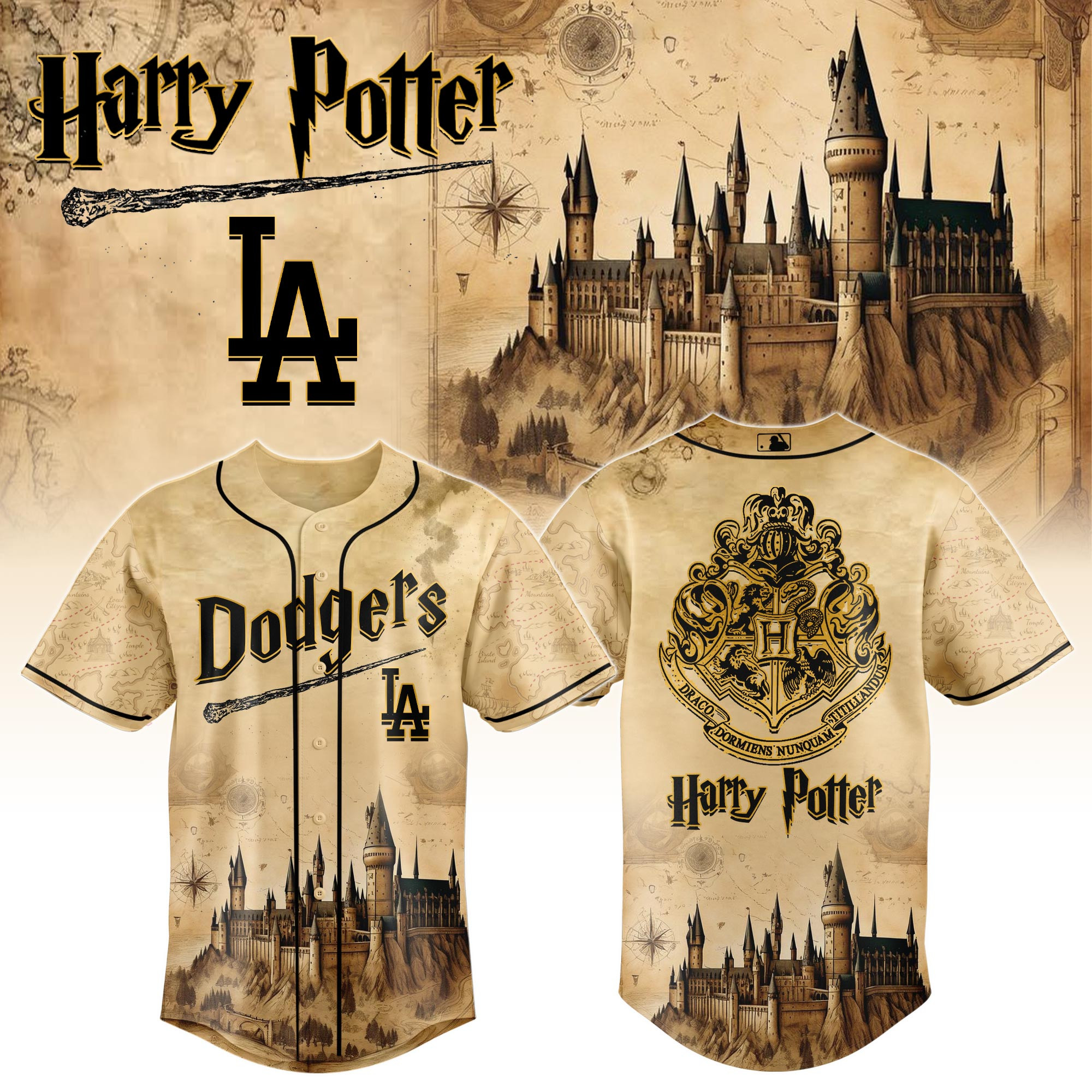 Los Angeles Dodgers Mlb X Harry Potter Hogwarts Baseball Jersey For Fan-1