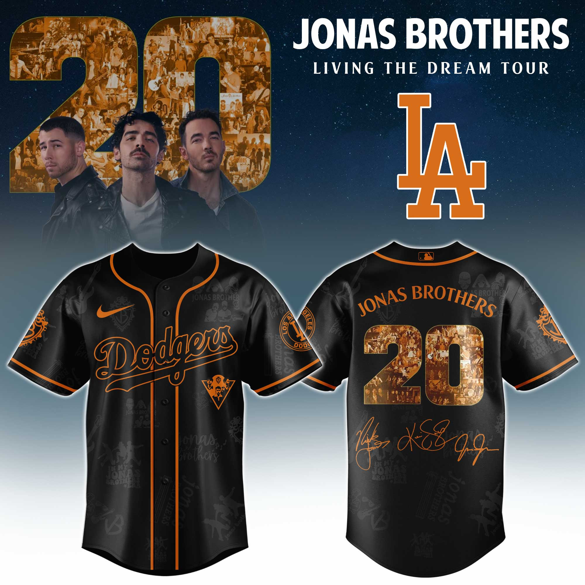 Los Angeles Dodgers Mlb X Jonas Brothers Tour Personalized Baseball Jersey For Fans-1