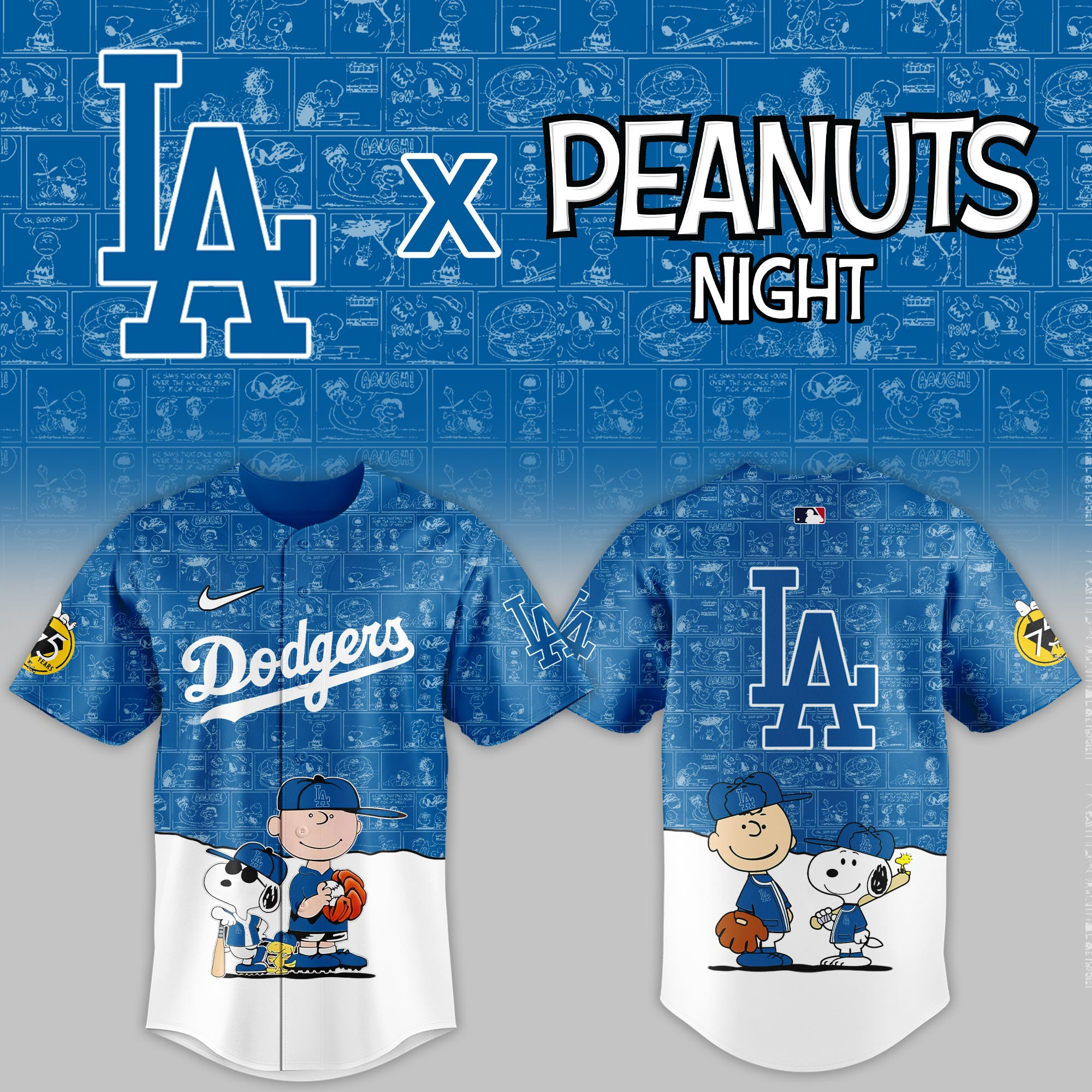 Los Angeles Dodgers Mlb X Peanuts Night Baseball Jersey For Fan-1