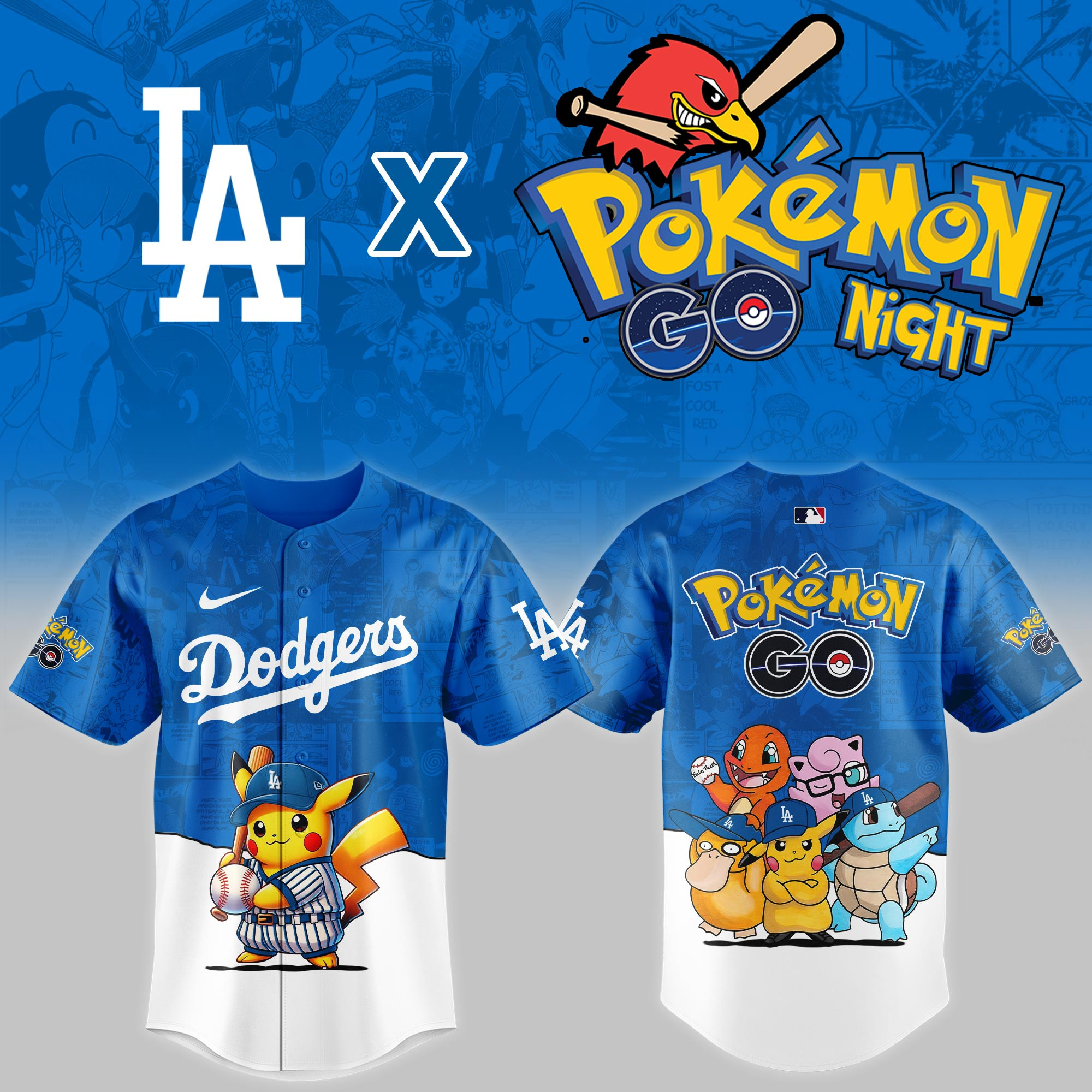 Los Angeles Dodgers Mlb X Pokemon Go Night Baseball Jersey For Fan-1