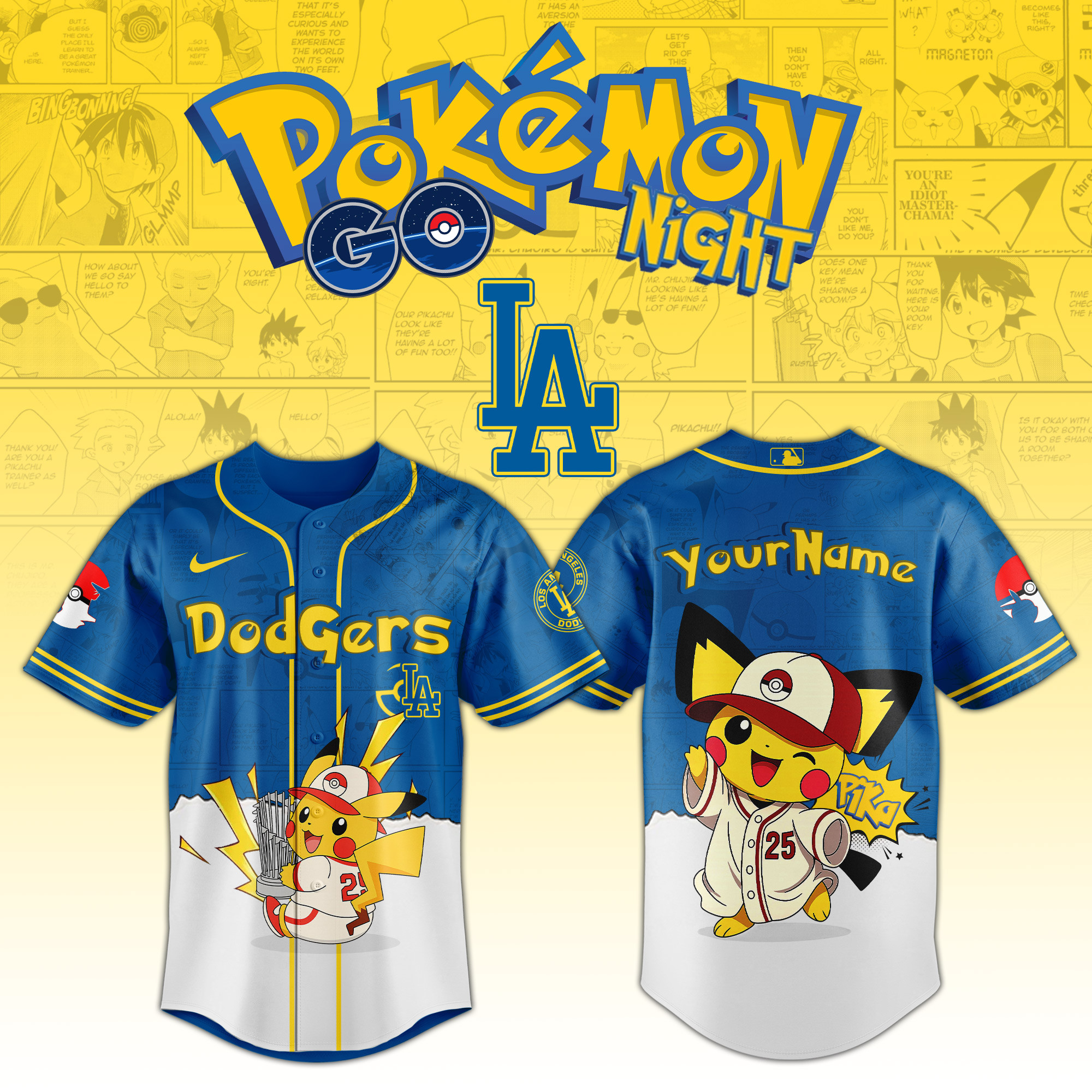 Los Angeles Dodgers Mlb X Pokemon Go Night Personalized Baseball Jersey For Fans-1