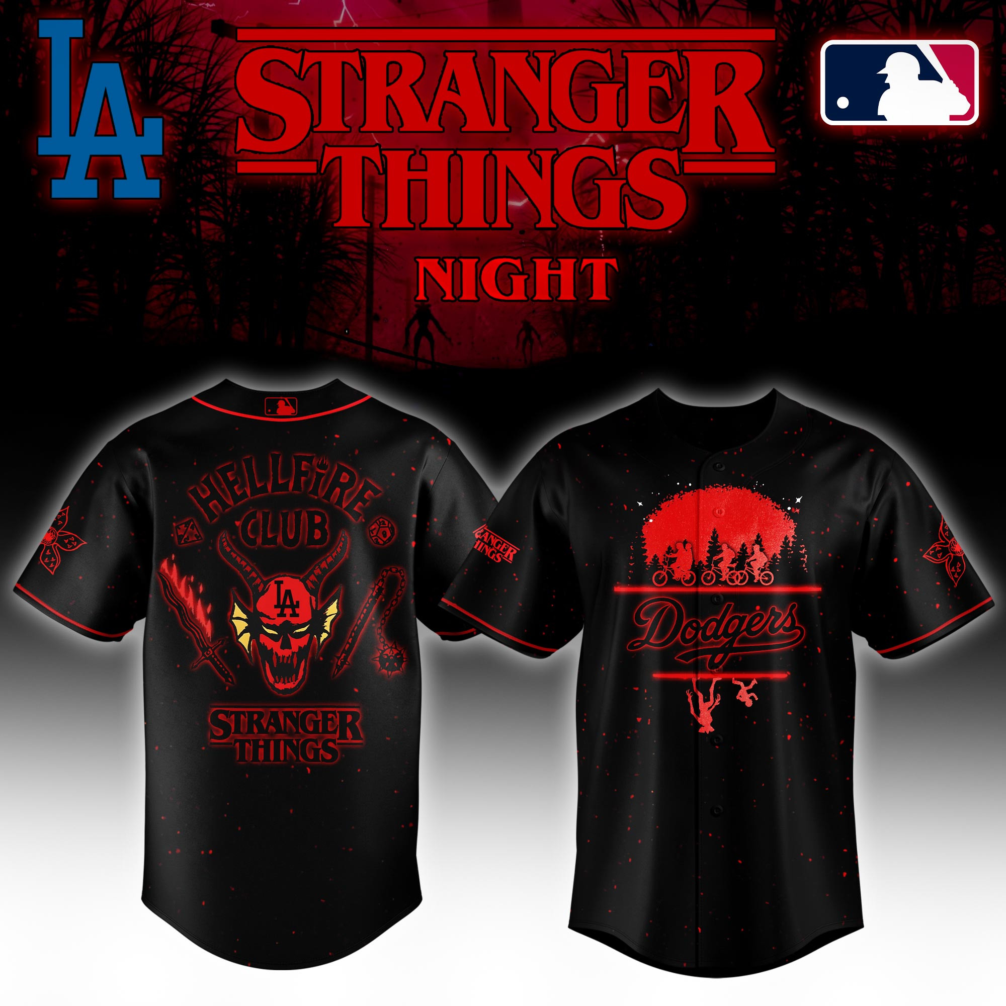 Los Angeles Dodgers Mlb X Stranger Things Night Baseball Jersey For Fans-1